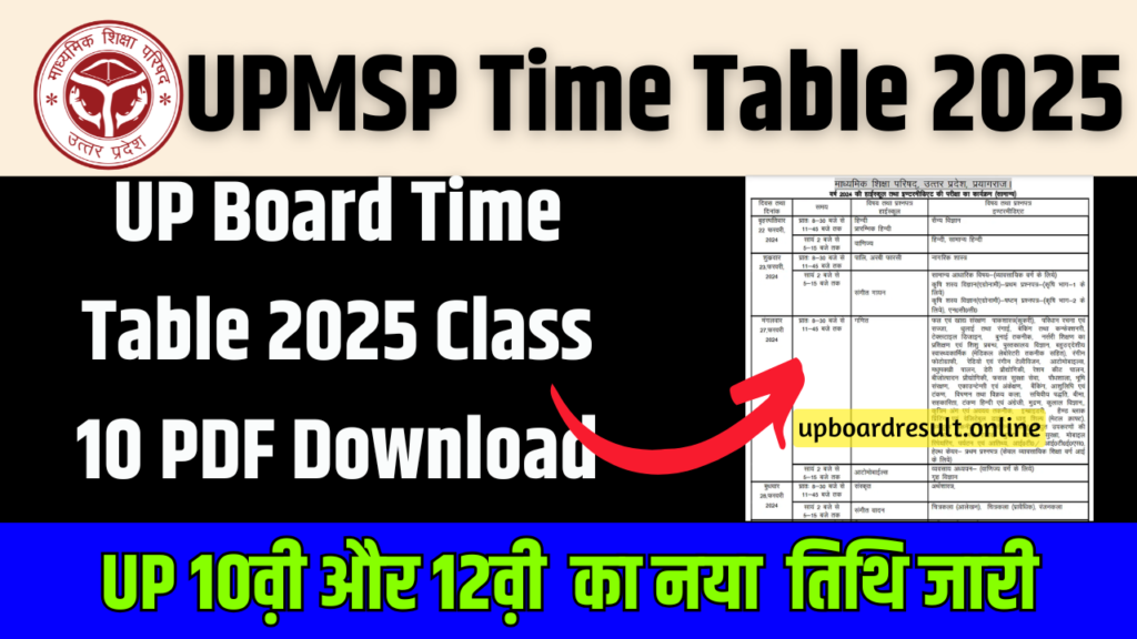 UP Board Time Table 2025 Class 10 PDF Download